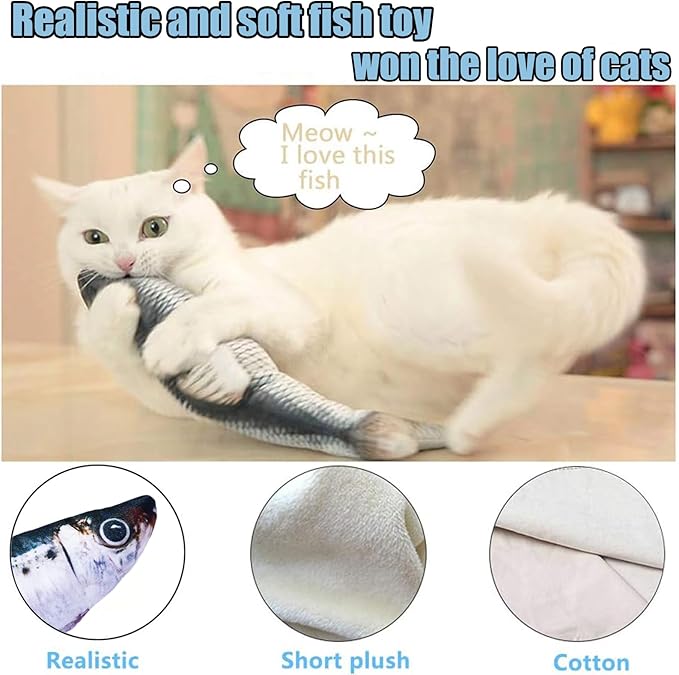 2 Packs Cat Toys Floppy Fish with Catnip, Cat Toys for Indoor Cats Flopping Fish, Realistic Moving Cat Fish Toy, Rechargeable Plush Interactive Cat Toys for Cats, Kitten Toys for Exercise