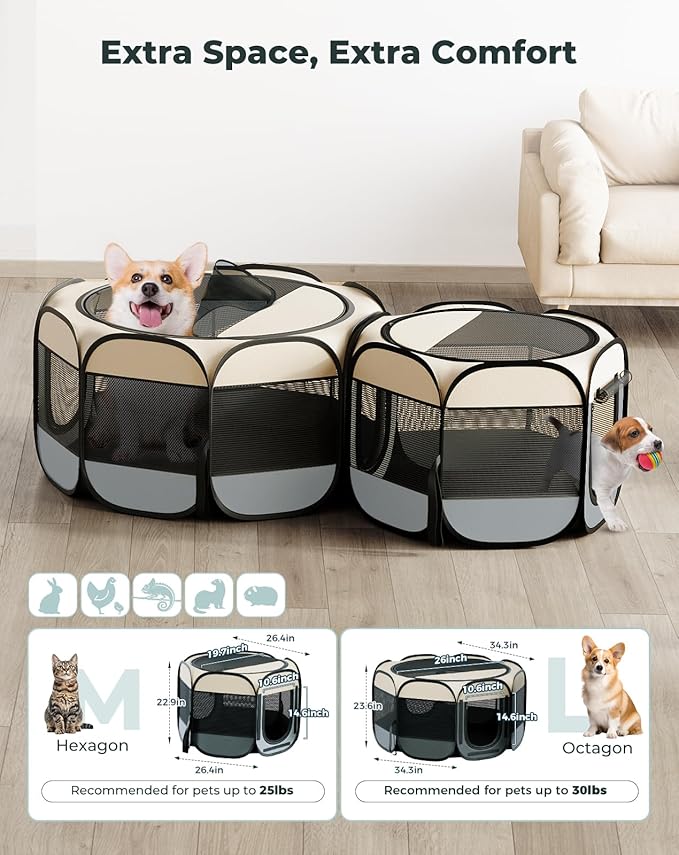Cat Playpen, 60"x 24" Large Portable Puppy Playpen, 2-Room Foldable Dog Playpen for Indoor Outdoor Dogs, Cats, Small Animals with Carrying Case
