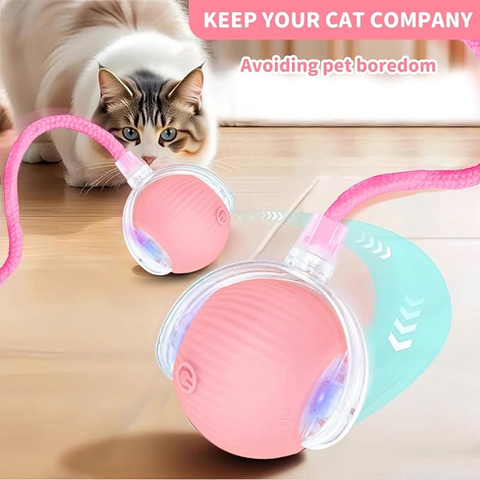 Interactive Cat Toys for Indoor Cats Smart Automatic Ball Rolling for Bored Kitten Pet Upgraded Speedy Moving Chase Dogs Toy Valentine's Day Gift Pink
