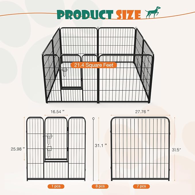 NEWBULIG Dog Playpen Indoors 32 Inch 8 Panels for Small and Medium Dogs Portable and Foldable Pet Fence with Door Heavy Duty Metal Dog Exercise Play Pen for Outdoor Yard