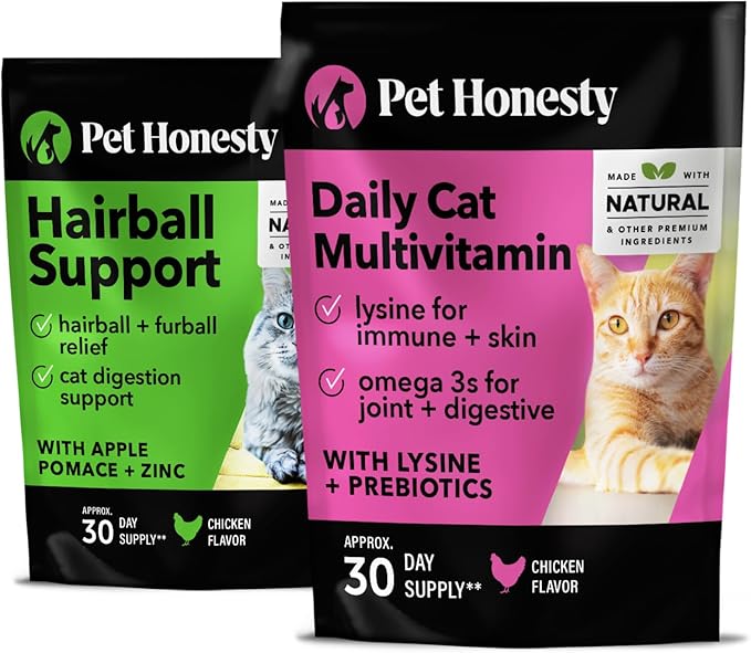 Hairball Support + Cat Multivitamin Daily Essentials Bundle - Crunchy & Creamy Chews for Hairball Remedy, Immune Health, Joint Support, and Skin & Coat