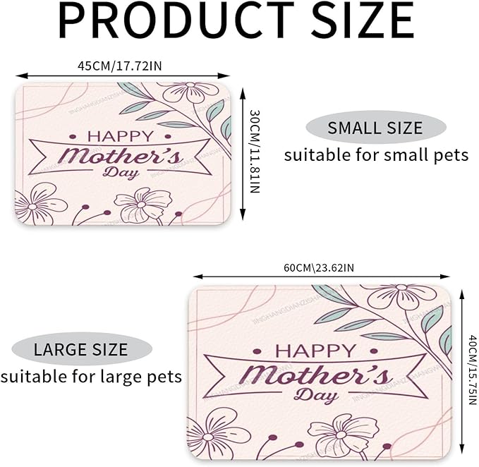 Pet Feeding Mat for Dogs Cats Happy Mother's Day Floral Gift for Mom Classic Fx Absorbent Dog Food Mat Non-Slip Waterproof Placemat Quick Dry Pet Supplies Bowl Mats