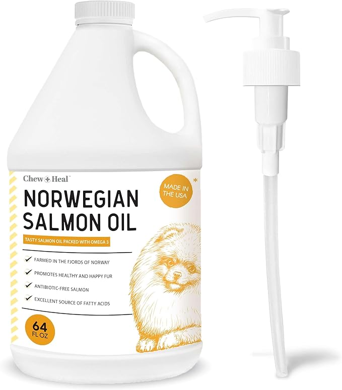 Salmon Oil for Dogs - 64 oz Liquid - Premium Fish Oil for Skin and Coat Health - Omega 3 Supplement - Supports Itchy Skin - Norwegian Dog Salmon Oil - Essential Dog Supplement