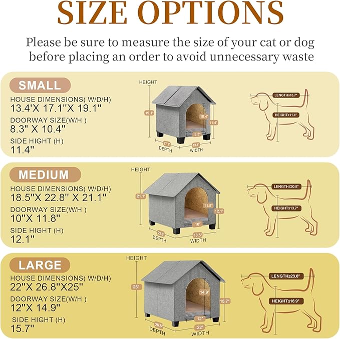 Indoor Dog House, Elevated Foldable Dog Cave Bed with Removable Plush Mat for Medium Dogs and Cats Up to 20.8 Inches Long