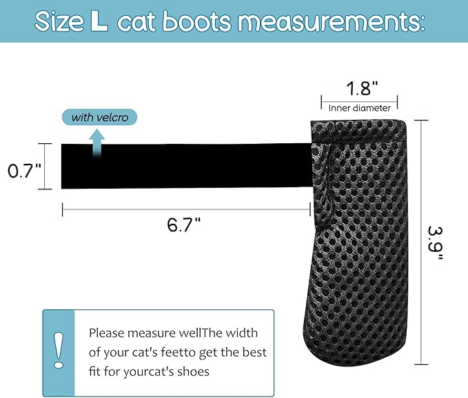 Paw Covers Anti-Scratch Foot Covers for Cats - Adjustable Mesh Claw Protectors, Non-Slip Breathable - Suitable for Bathing and Nail Cutting (4 Pieces, L, Black)