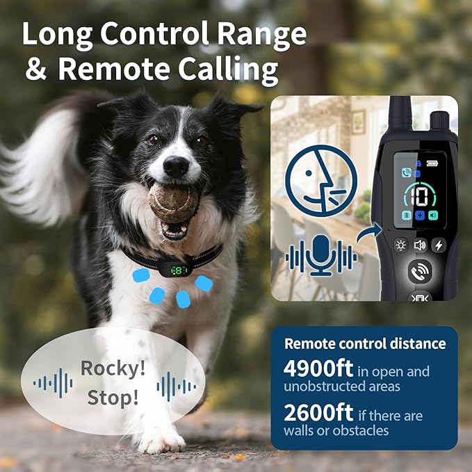Dog Shock Collar, 4900FT Dog Training Collar with Call Function & LED Light, IP67 Waterproof Rechargeable E-Collar for Dogs 10-120Ibs,4 Training Modes for All Breeds