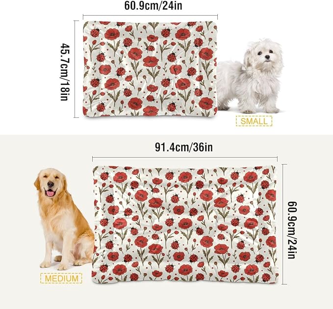 Dog Bed for Crate Washable Pet Sleep Pad, Floral Print Kennel Mat with Non-Slip Bottom, Soft Fluffy Supplies Pet for Dogs and Cats (36x24 inch)
