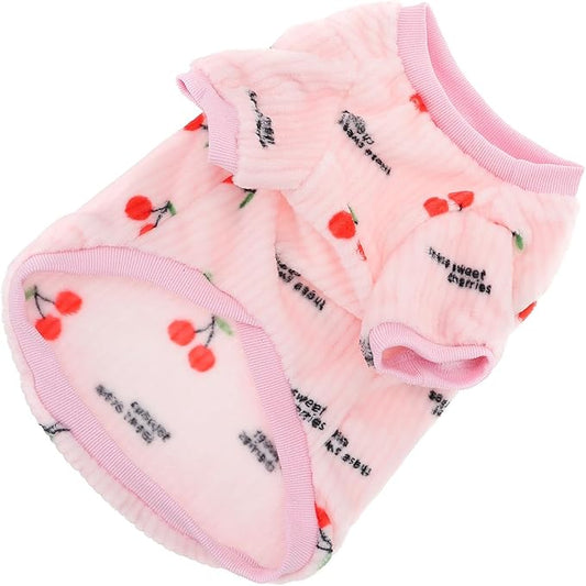 Pet Dog Flannel Vest Warm Soft Pink Cherry XXL Two-Legged Puppy Outfit Cold Weather Coat for Autumn Winter Pet Supplies