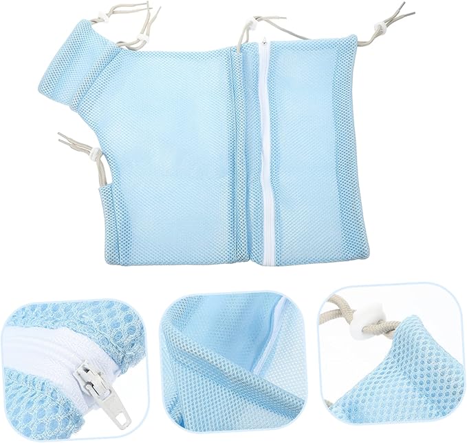 Happyyami Breathable Cat Bathing Bag Adjustable Mesh Grooming Bag for Nail Trimming Safe and Durable Shower Netting for Kittens and Pets Blue