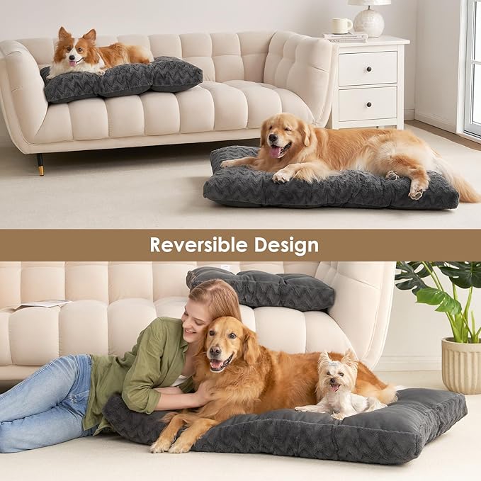 EHEYCIGA Washable Large Dog Bed for Crate 35x23 Inch, Reversible Kennel Pad for Dogs Weight Up to 45 lbs, Plush and Comfy Pet Sleeping Mat, Charcoal