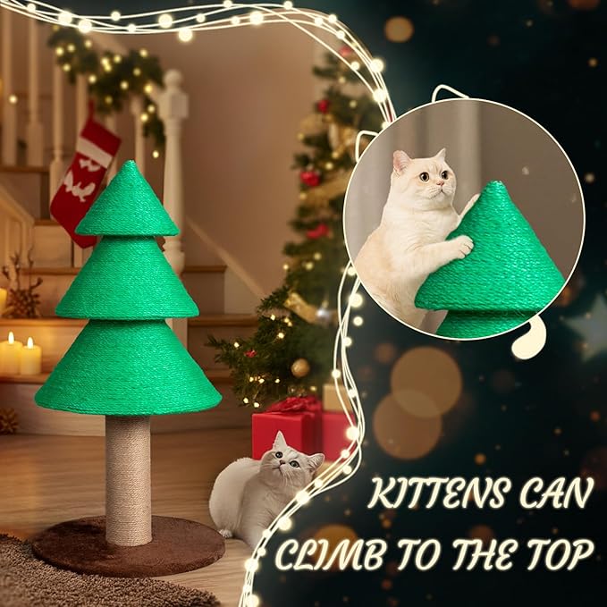 Outvita 31.5in Christmas Tree Cat Scratcher, Cat Scratching Post for Indoor Cats, Large Sisal Cat Scratching Tree Cat Scratch Tower, Green