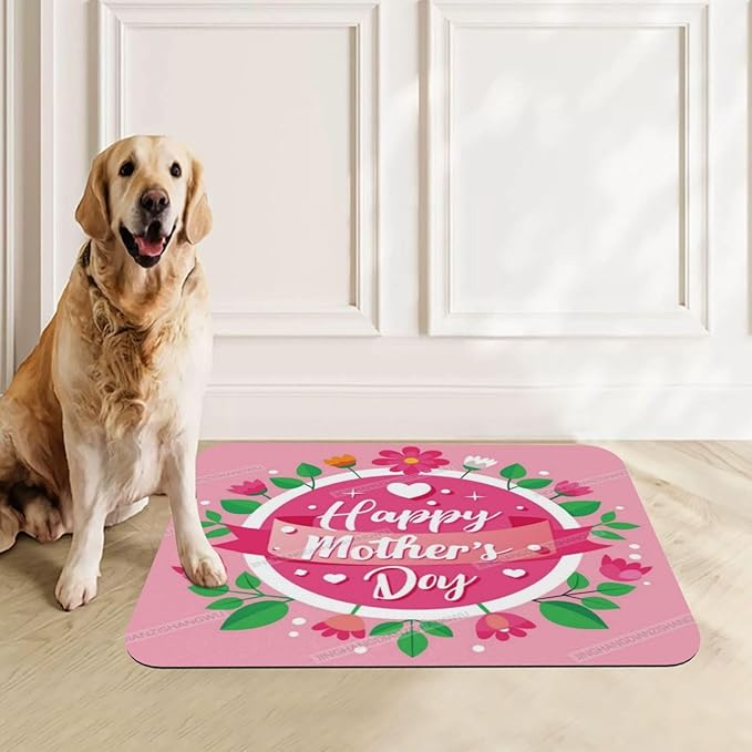 Absorbent Dog Water Cat Mat for Food Water Bowl Quick Dry Happy Mother's Day Floral Gift for Mom X Pet Feeding Mats No Stains Dog Food Mat Pet Accessories Supplies Cat Bowl Mats 24x16In
