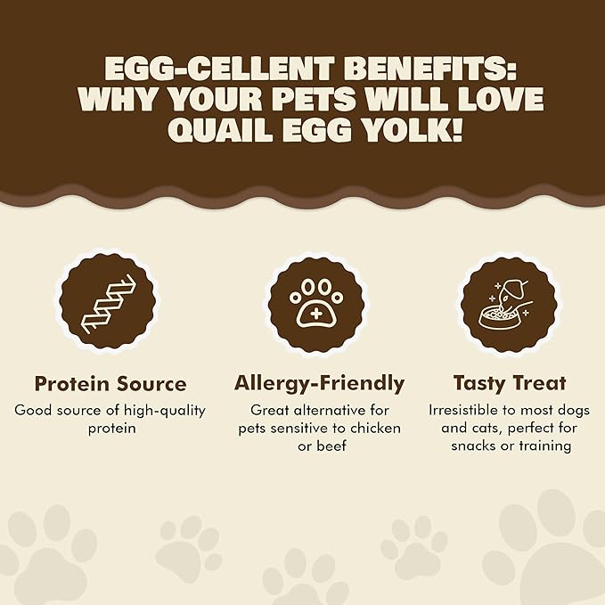 Benji & Louie Freeze Dried Quail Egg Yolk for Dog and Cats, Dogs and Cats Treat, Single Ingredient, 3 oz