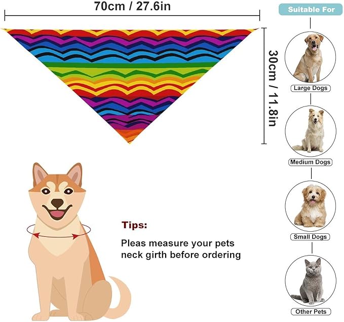 Dog Bandana Spring Pet Scarf Adjustable Triangle Gay Pride Rainbow Pattern1 Printing Dog Bib Washable Polyester Puppy Bandana for Small Medium Large Dogs Cat Birthday Party Supplies