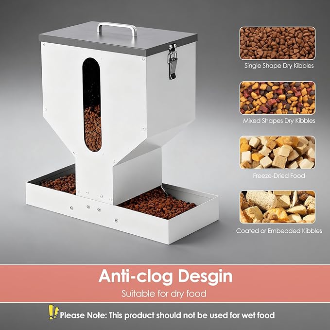 Automatic Cat Feeder 2 Cats - 12L Gravity Dual Cat Feeder Outdoor Pet Feeding Station Auto Dry Food Dispenser for Pet Cat Dogs
