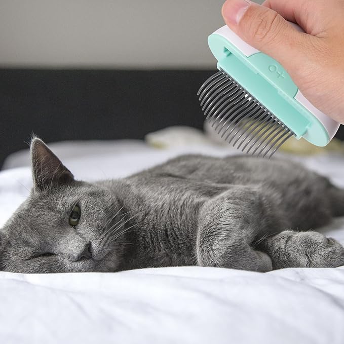 Cat Hair Removal Comb and Pet Grooming Brush 2-in-1 Shedding Tool Massage Function, Mint Green, Suitable for Cats, Pet Hair Cleaning and Deshedding