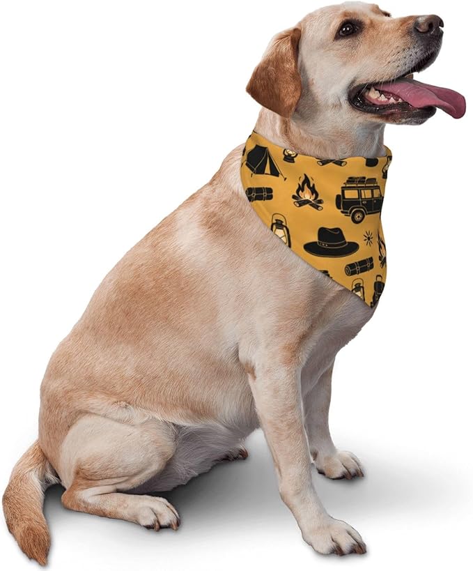 Happy Camper Summer Dog Bandana，Adorable Puppy Accessory for the avid Camper ，Pet Neckerchief for Pets Daily Wear Photo Prop Party Supplies,Funny Cute Dog Bandana (Turmeric)