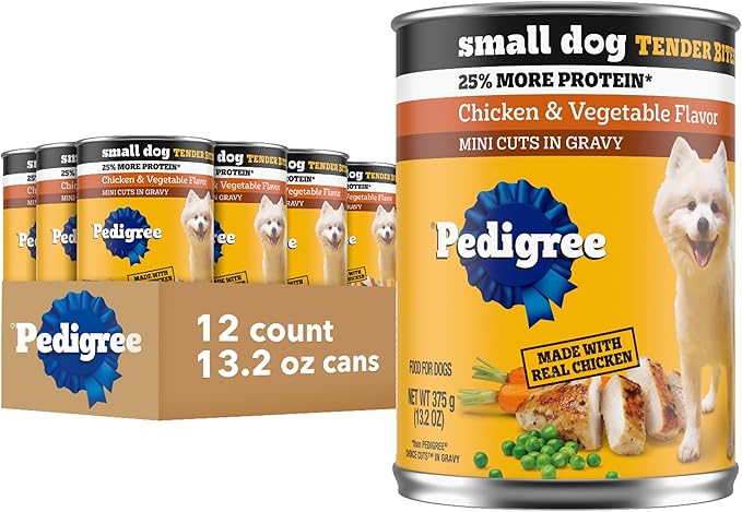 Pedigree Small Dog Tender Bites in Gravy Wet Dog Food Cans, Chicken & Vegetable Flavor, 13.2 oz. Cans, 12 Count