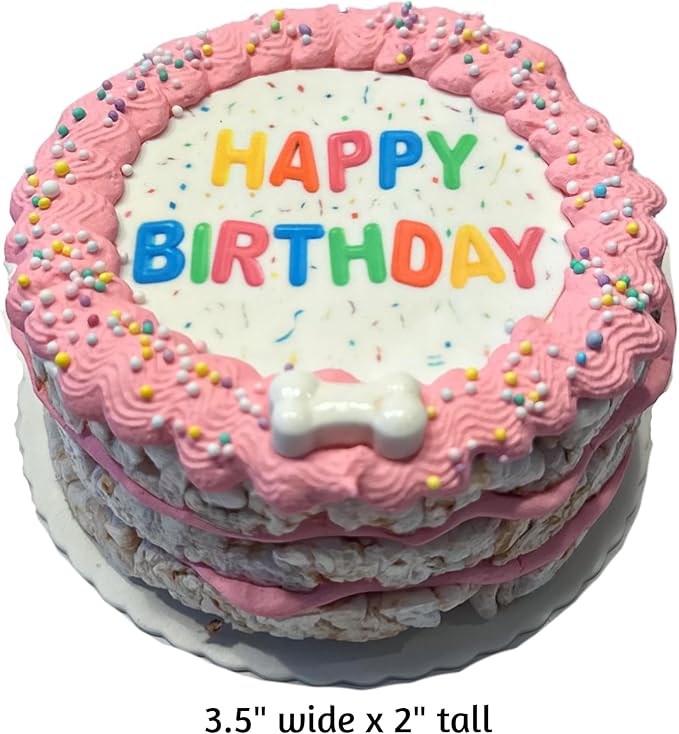 Crispy Vanilla Pink Dog Birthday Cake- Edible Puppy Party Crispy Vanilla Rice Cake-