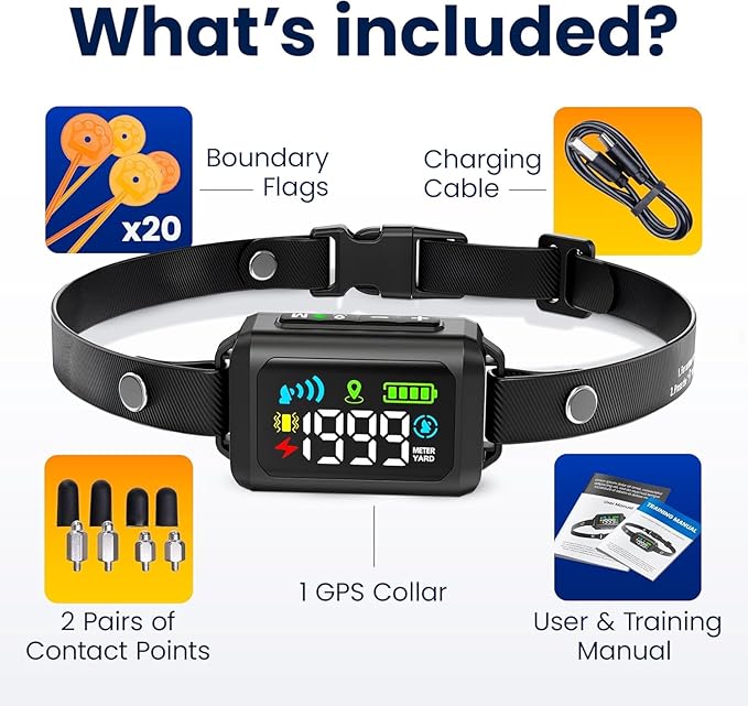 GPS Wireless Dog Fence - No Monthly Fee, Waterproof Pet Containment System with Smart Shock Collar - Safe GPS Tracker for Dogs - Adjustable, Rechargeable, Easy Setup
