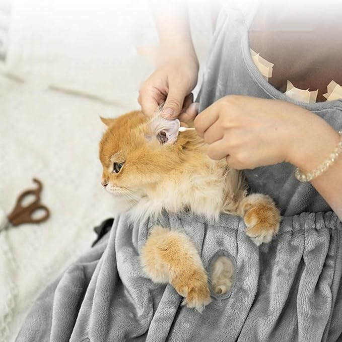 Cats Holding Carriers Velvets Aprons Slings Accompany Bag Indoor Use Smock with Pocket Cats for Nail Cutting