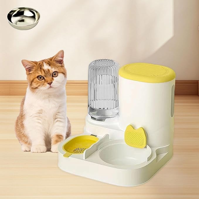 Automatic Dog Feeder and Water Dispenser Dog Bowl Household Portable Automatic Pet Feeder Food Feed for Small Dogs Kitten, Yellow
