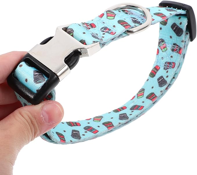 Toyvian Decorative Printed Dog Collar and Cat Neck Collar Thickened with Semi-Metal Buckle Adjustable in Green Coffee Medium for Pet Supplies