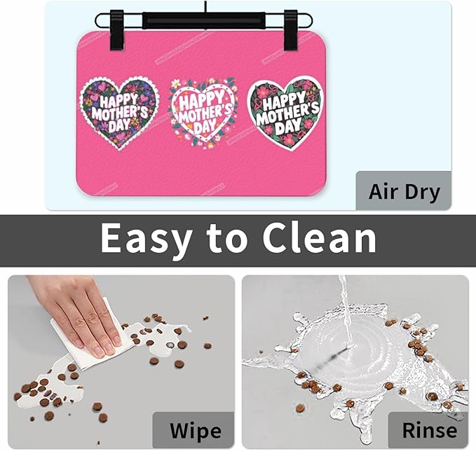 Dog Food Mat Happy Mother's Day Floral Heart Gift for Mom Bv Absorbent Water Bowl Mats Cat Pet Feeding Placemats 24x16In