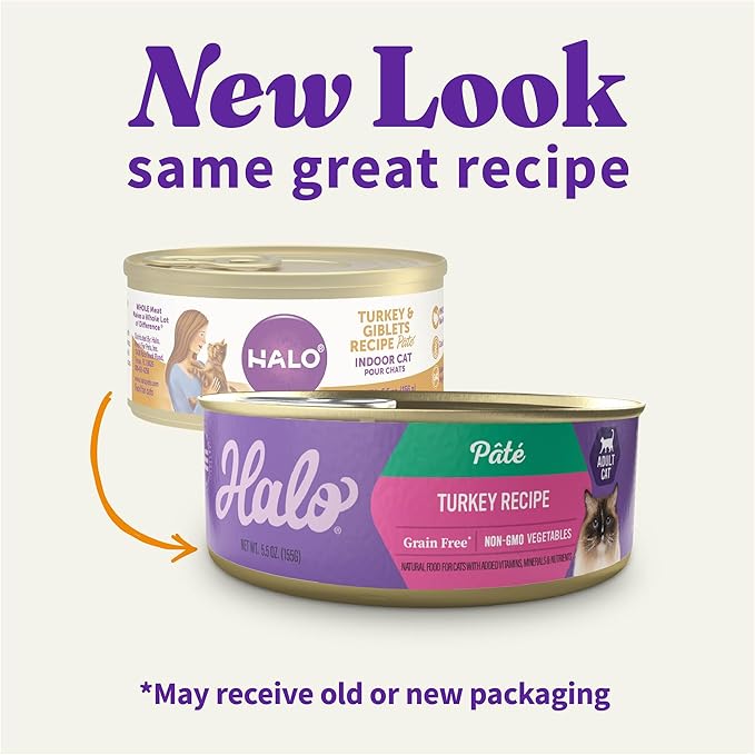 Halo Purely For Pets Indoor Cat Turkey and Giblets Recipe - Case of 12-5.5 Oz
