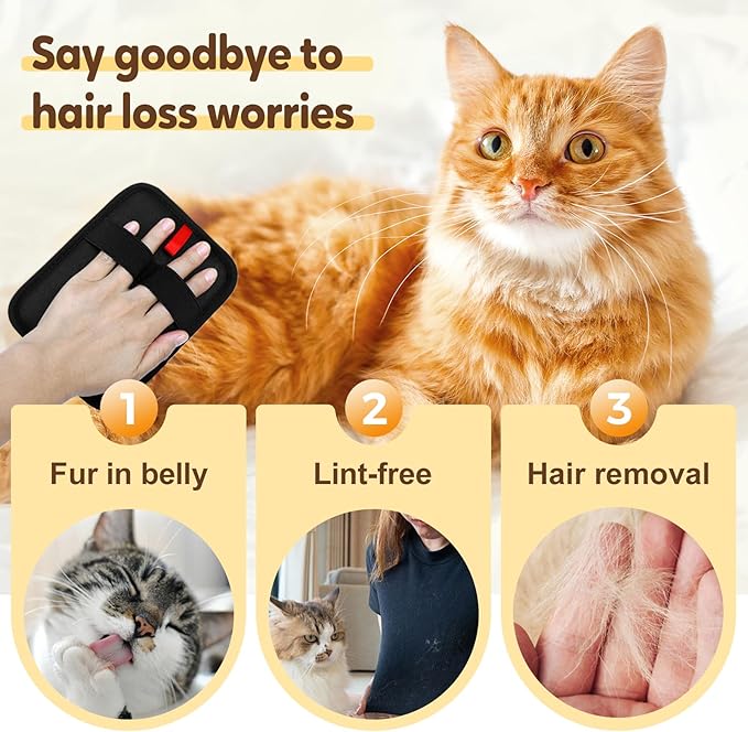 3Pcs Pet Hair Remover Glove for Cats & Dogs, 2026 Upgraded Electrostatic Hair Removal Glove Brush for Pets, Reusable & Washable Magic Brush for Couch, Clothing, Carpet, Furniture, Car Seats (3)