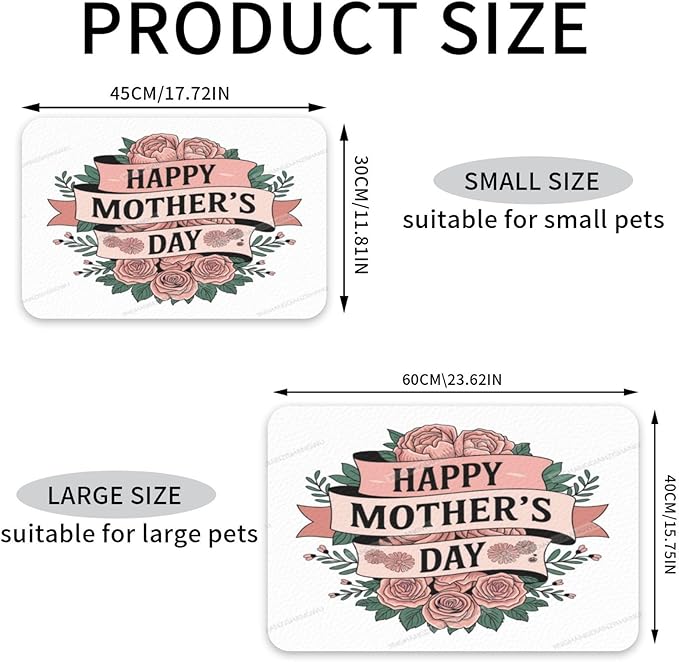 Pet Feeding Mat Happy Mother's Day Floral Gift Mom M Absorbent Pet Placemat for Food Water Bowl with Waterproof Rubber Backing 24x16In Quick Dry Water Dispenser Mat for Dog Cat