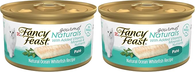 Fancy Feast Purina Wet Cat Food Pate Gourmet Naturals Ocean Whitefish Recipe - 3 oz. Cans,(Pack of 24)
