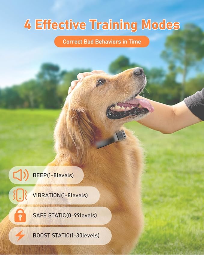 Petory Dog Training Collar - 3300FT Dog Training Collar with Remote, IPX7 Waterproof Electric Dog Collar with 4 Training Modes, Security Lock, Rechargeable eCollar for 15-120lbs Medium Large Dogs
