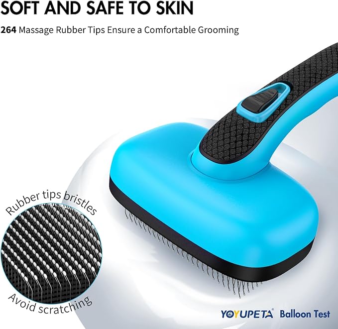 3PC Dog Brush Kit - Self-Cleaning Slicker Brush with Bath Brush & Undercoat Rake | Deshedding Tools for Large - Small Dogs & Cats, Professional Pet Grooming Set for Heavy Shedding, Blue