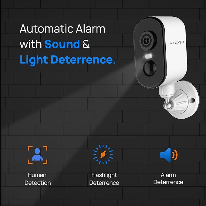 Waggle Pack of 2 4G LTE Security Camera for RV, No Wi-Fi Needed, 2K HD, 300° Pan, 9000mAh Battery, PIR & AI Human Detection, Siren Alarm, Indoor/Outdoor Cam for Camping/Travel, Subscription Required