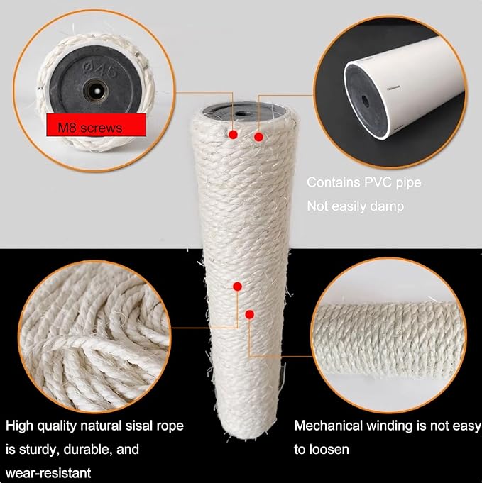 M8 Cat Scratching Post Replacement,13.4Inch Sisal Pole Cat Tree Replacement Post with Screws,DIY Scratcher,Pad, Crafts Gardening Hammock Home Decorating (White, M8*1poles*34cm/13.1inch)