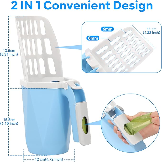 MYPIN Upgraded Cat Litter Scooper with Holder, Upgraded Cat Litter Shovel with Bags and Waste Can, Cat Scooper with Extra 150 Count Litter Waste Bags, Portable Litter Shovel