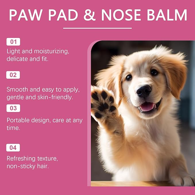 Paw Pad and Nose Balm, Deep Moisturizing Pet Care Formula, Skin-Friendly Protection for Dogs and Cats, Pink, 50g/1.76oz