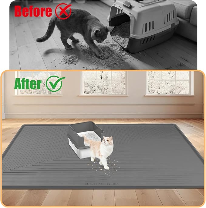Silicone Cat Litter Mat, 50" x 36" Extra Large Litter Trapping Mat for Litter Box, Leak-Proof, Non-Slip, Kitty Litter Mats with Soft Texture for Floor, Keeping The Floor Clean (Dark Grey)