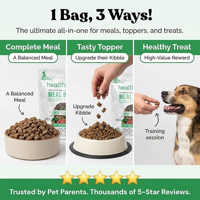 healthybud Raw Dog Food, Freeze Dried Beef Bites, Grain Free Puppy Food, Human Grade, High Protein, Dehydrated Real Meat Dog Treats & Toppers, 14.1 oz