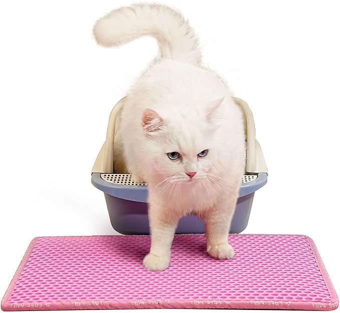 Cat Litter Mat, 21 x 14 Inches Large Honeycomb Double Layer Cat Litter Trapping Mat, Non Slip Waterproof Urine Proof Cat Litter Box Mat, Kitten Supplies and Essentials, Pink