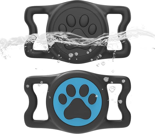 2-Pack Airtag Holder for Dog Collar, Waterproof Silicone Protective Case Cover, Anti-Lost Tracker Universal Fit for All Width Pet Collars(Black&Blue)