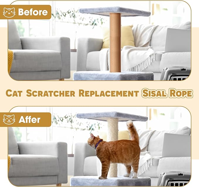 Natural Sisal Rope Perfect for Cat Scratching Posts, Pet Toys, Furniture Protection, and Home Décor (5/16 inch x 50FT)