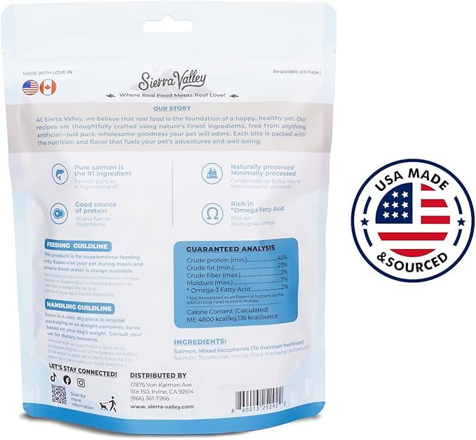 Freeze-Dried Salmon Dog Treats with Omega-3, Skin & Coat Health Soft Cubes, Single-Protein Limited Ingredient Diet, 2cm Easy Chew Size, Grain-Free Resealable Bag 6oz