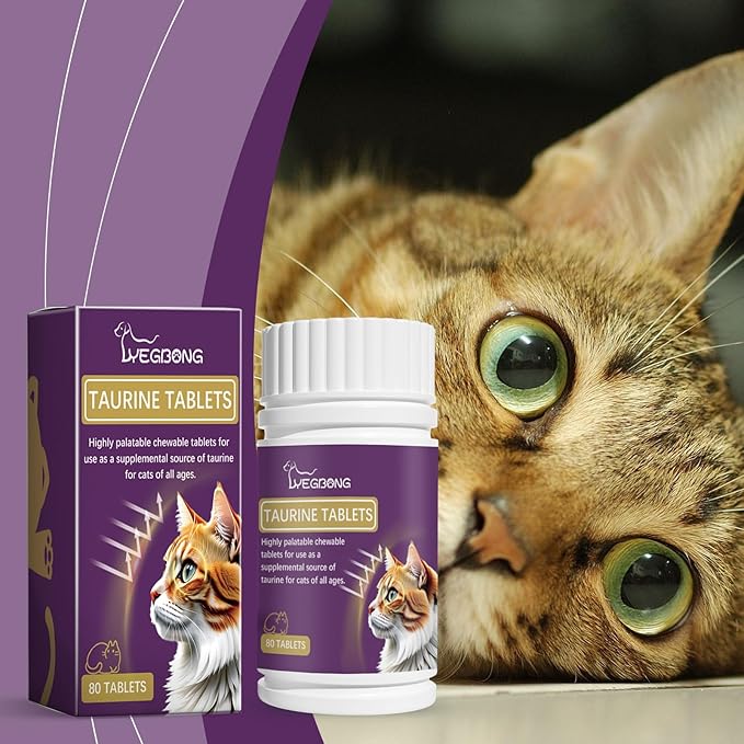 80 Pieces Cat Taurine Chewable Tablets for Cats-Multivitamin Taurine for Cat Nutrition Supplement