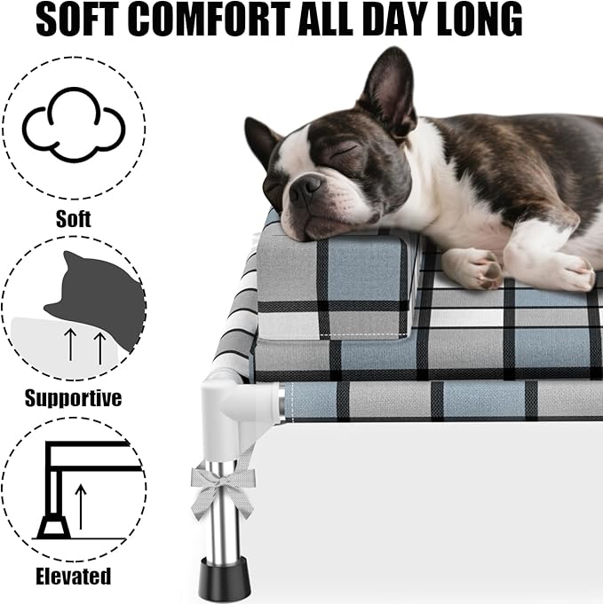 Elevated Raised Lifted Dog Bed Elevated Dogs Bed with Bolster & Cushion Mat Raised Pet Couch Bed with Pillow for Indoor Outdoor