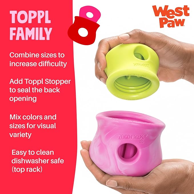 WEST PAW Zogoflex Toppl Interactive Treat Dispensing Puzzle Dog Toy for Mental Stimulation & Enrichment-Holds Kibble & Treats-Lickable, Freezable & Dishwasher Safe-Made in USA-Large-Candy Swirl
