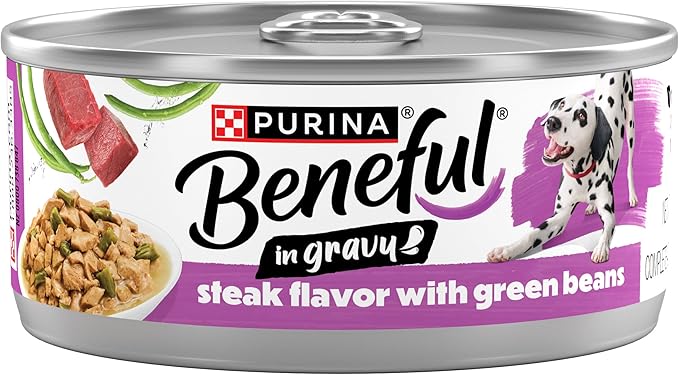 Purina Beneful Steak Flavor with Green Beans Wet Dog Food in Dog Food Gravy - 5.5 oz Can (Pack of 12)