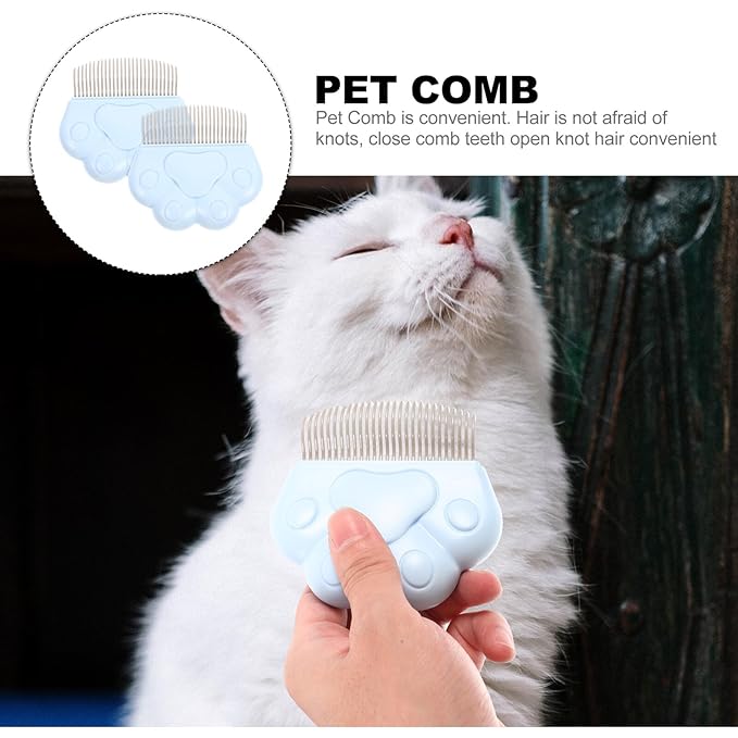 Toyvian 2Pcs Cat Paw Design Combs for Pet Grooming Ergonomic Hair Removal Brushes with Smooth Rounded Teeth Deep Penetration Deshedding Tools for Cats and Pets