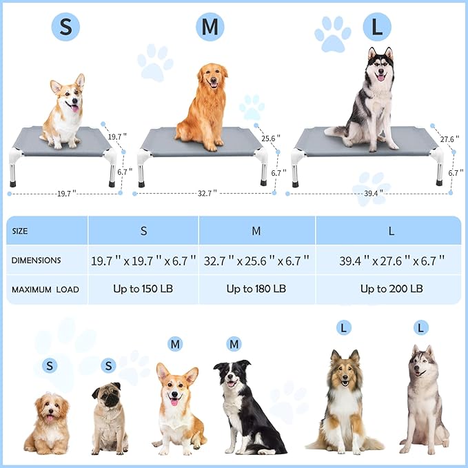 Outdoor Elevated Dog Bed, Dog Cots Beds for Large Dogs, Portable Cooling Raised Dog Beds for Large Dogs for Indoors, Outdoors, Beach